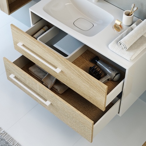 Miami тумба с умывальником левый, шириной 90 см, цвет дуб сонома