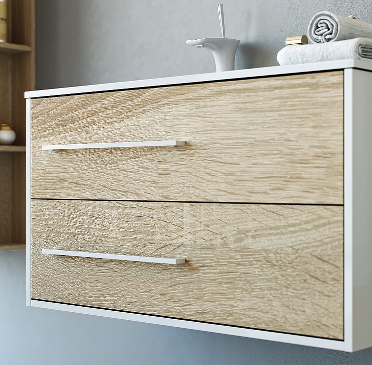 Miami тумба с умывальником левый, шириной 90 см, цвет дуб сонома