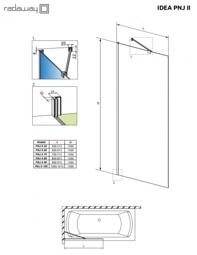 Душевая шторка на ванну IDEA 6 BRUSHED NICKEL PNJ II