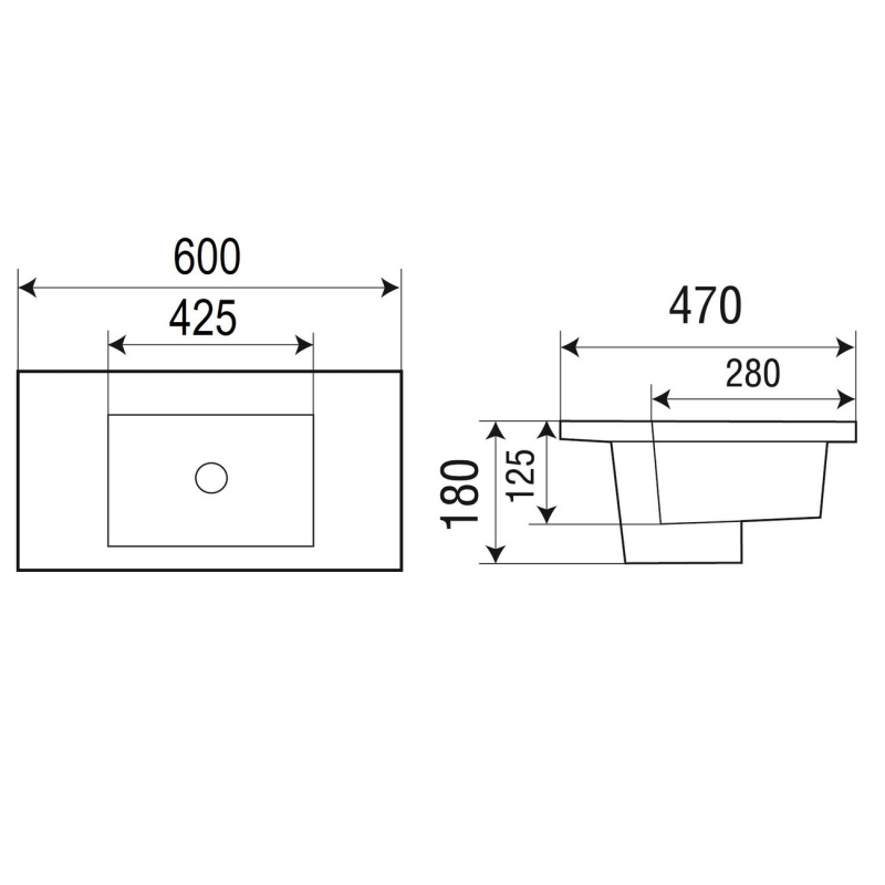 Умывальник встраиваемый Welt-Wasser DEILBACH 7506-60 MT-BL 61x39,5 черный матовый