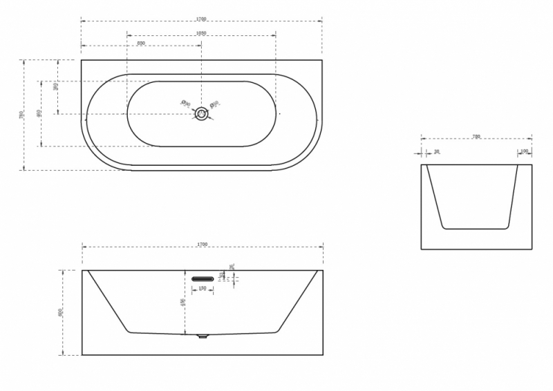 Акриловая ванна ABBER  170*78 белая