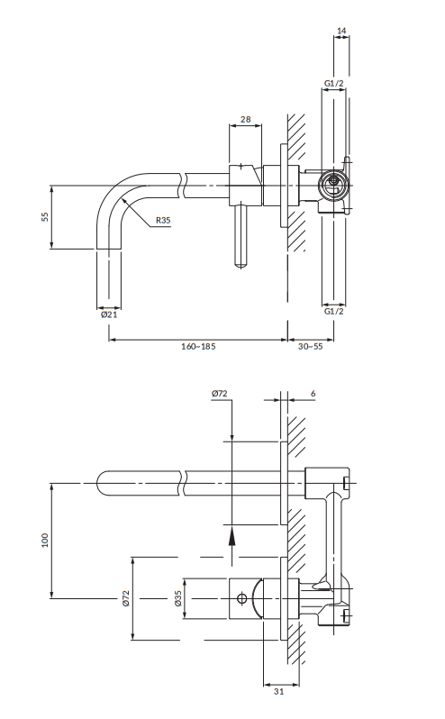 СМЕСИТЕЛЬ ДЛЯ УМЫВАЛЬНИКА OMNIRES Y, ВСТРАИВАЕМЫЙ, БЕЛЫЙ МАТОВЫЙ