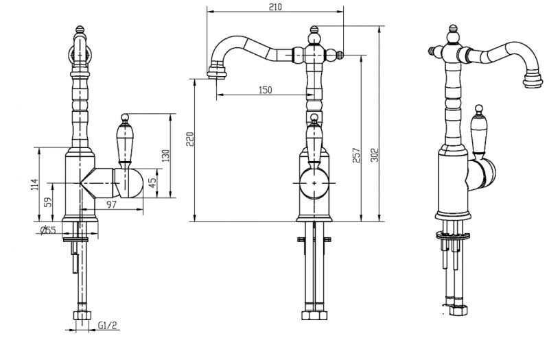 Смеситель для умывальника Boheme Tradizionale Nero высокий