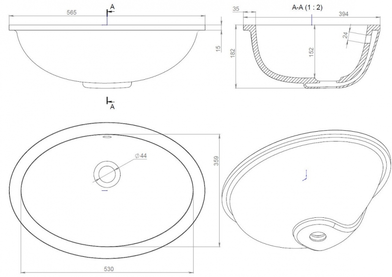 Раковина врезная Salini Callista 109, 56,5 x 39,4 см, из материала Sapirit, глянцевая белая