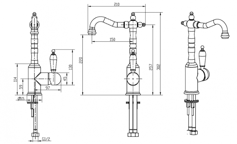 Смеситель для умывальника Boheme Crystal хромированный, высокий