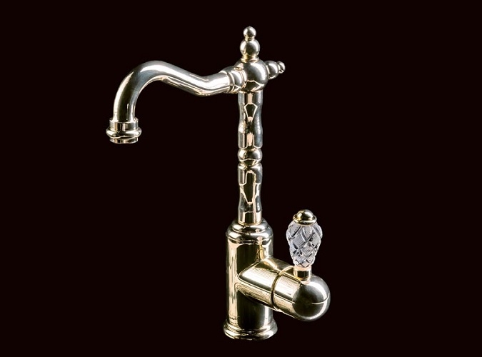 Смеситель для умывальника Boheme Crystal золотой, высокий