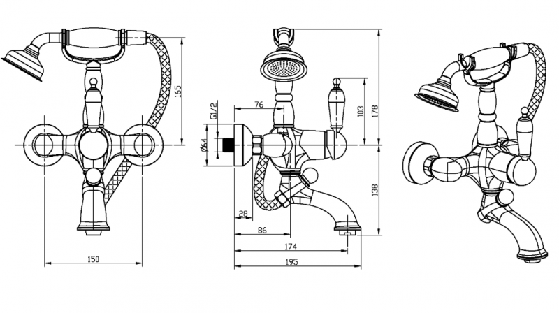 Смеситель для ванны Boheme Medici Ripresa, бронза