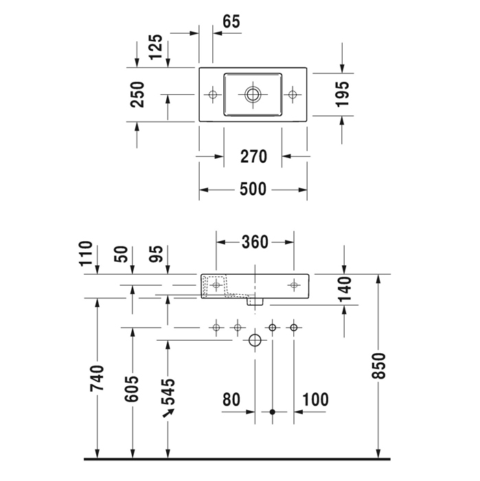 Duravit Vero Air Раковина 50х25см., накладная, 1 отв., Dx, без перелива, цвет: 