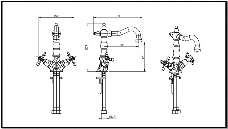 Смеситель для умывальника Boheme Crystal золотой