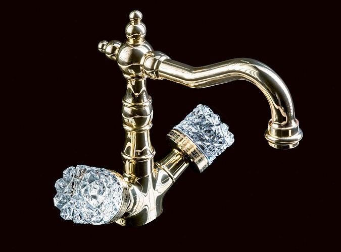 Смеситель для умывальника Boheme Crystal золотой