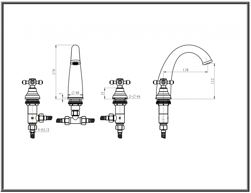 Смеситель для раковины Boheme Crystal золотой на 3 отверстия