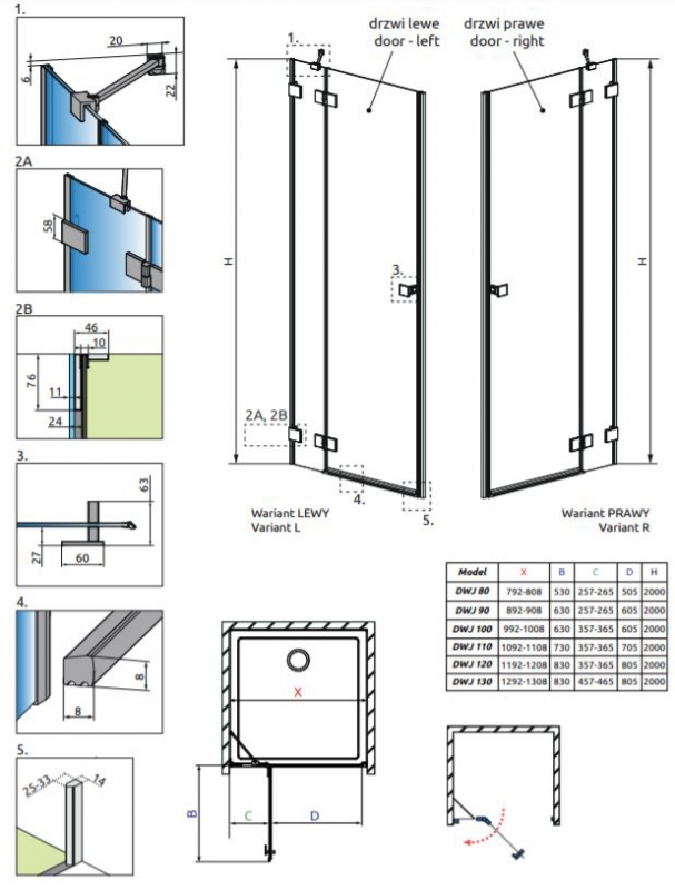 Душевая дверь Radaway Essenza Pro Gold DWJ стекло прозрачное