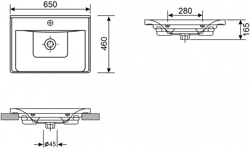 Умывальник настенный / на тумбу Wellsee FreeDom 65, 70 белый глянцевый