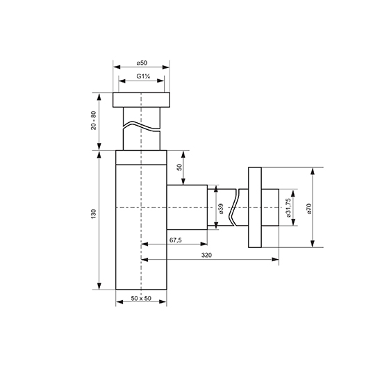 Сифон круглый металл Deante для умывальника, хром
