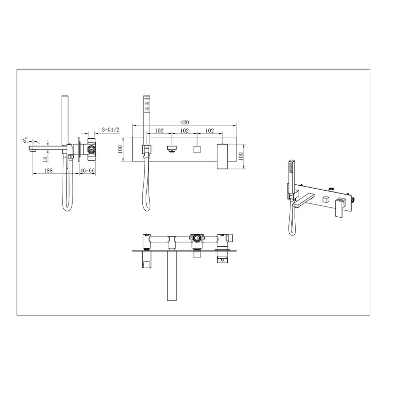 Смеситель скрытого монтажа для ванны Boheme Qubic Matt White 474-2-MW матовый белый