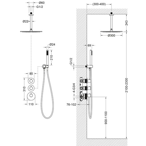 Душевая система скрытого монтажа Timo Selene SX-2129/17SM золото брашированное
