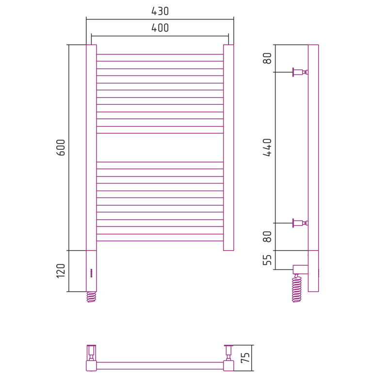 Полотенцесушитель электрический Сунержа Модус 3.0, 600x400