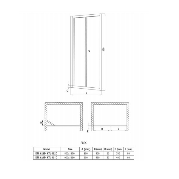 Душевая дверь Deante Flex KTL 622D 80х185