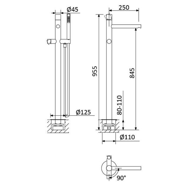 Смеситель для ванны напольный Bruma Lusa  Gunmetal