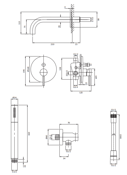 Система Omnires Y для ванны с изливом, скрытого монтажа, цвет никель