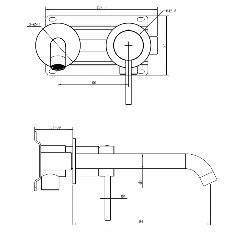 Смеситель ABBER Wasser Kreis 316  для раковины скрытого монтажа, графит