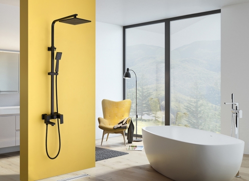 Душевая стойка ABBER Daheim  с изливом, черный матовый