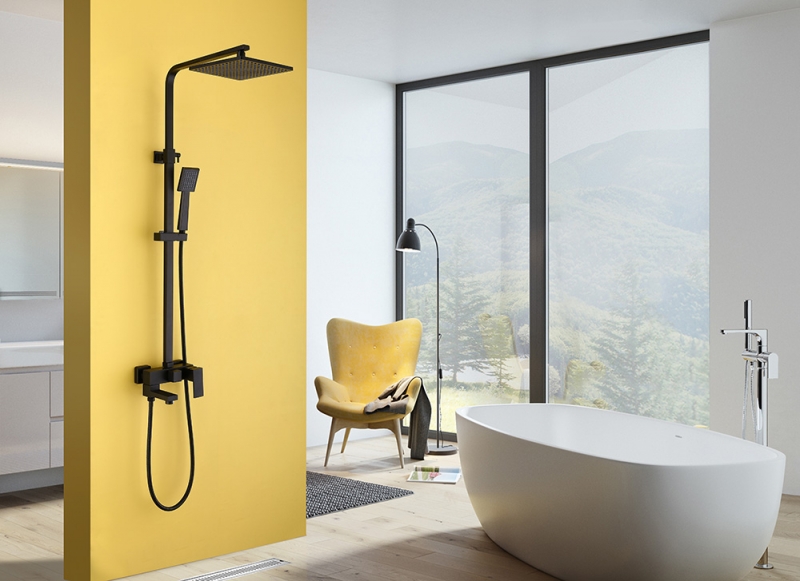 Душевая стойка ABBER Daheim  с изливом, черный матовый