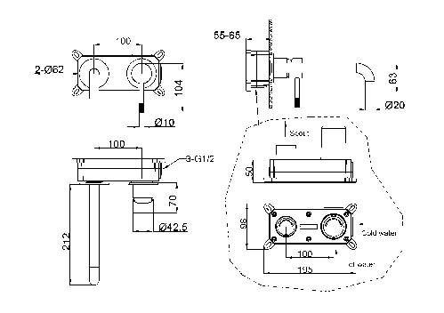 Смеситель для умывальника из стены, Uno брашированная бронза