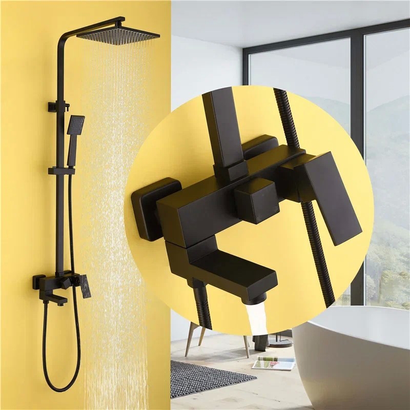 Душевая стойка ABBER Daheim  с изливом, черный матовый