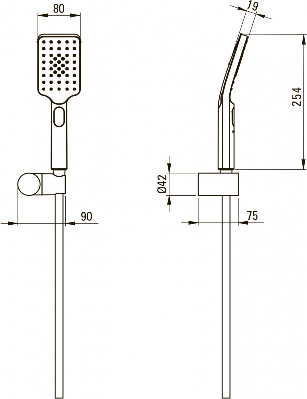 Душевой гарнитур Deante Alpinia графит (держатель ручного душа,душевой шланг, ручная лейка)