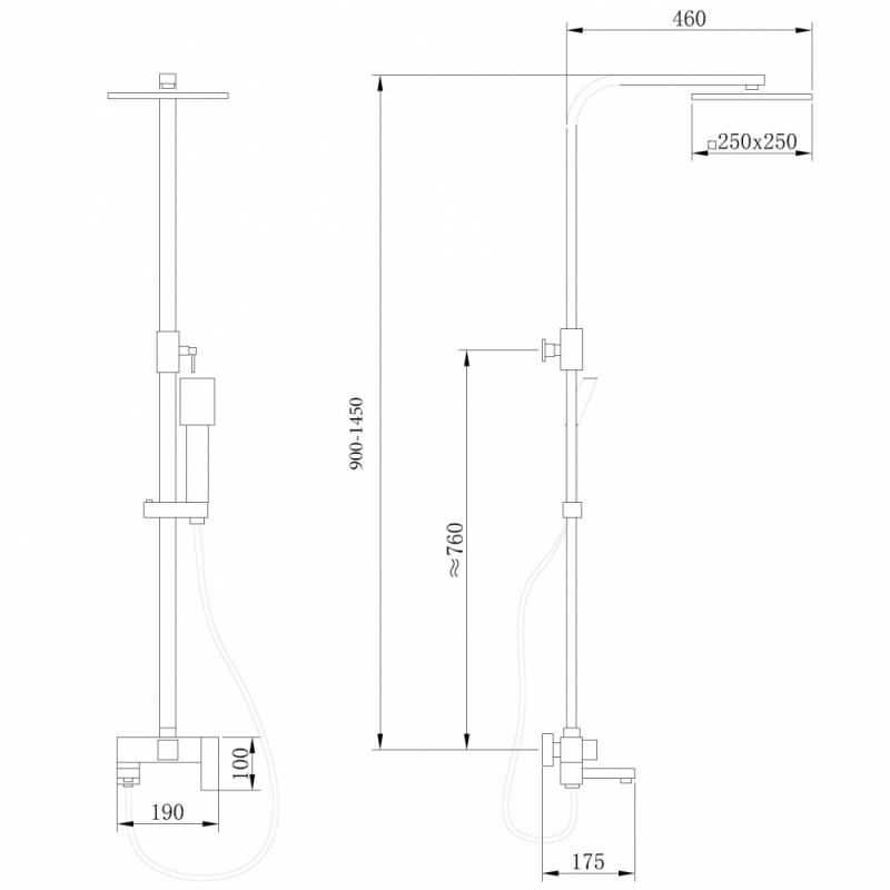 Душевая стойка ABBER Daheim  с изливом, черный матовый