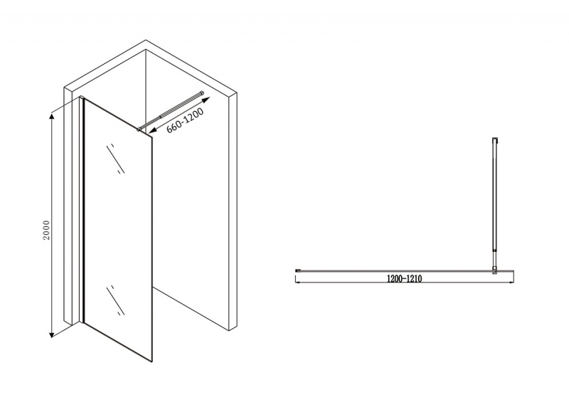 Душевая перегородка ABBER Immer Offen 120 см,черный профиль