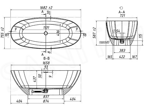 Ванна Belux Осло 168*76 Белый матовый, Solid Surface