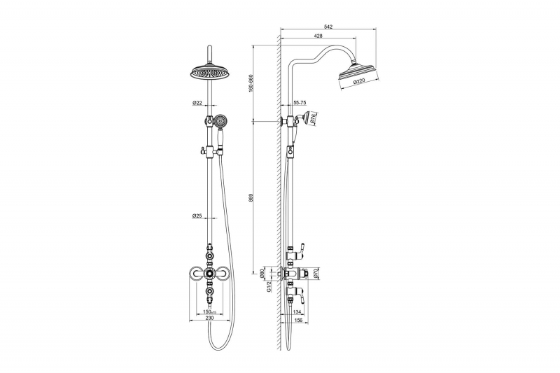 Душевая система AQUATEK Классик с термостатом