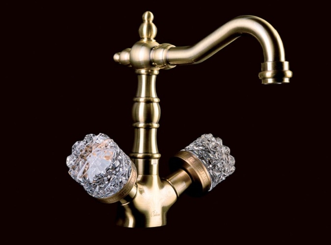Смеситель для умывальника Boheme Crystal бронзовый, высокий