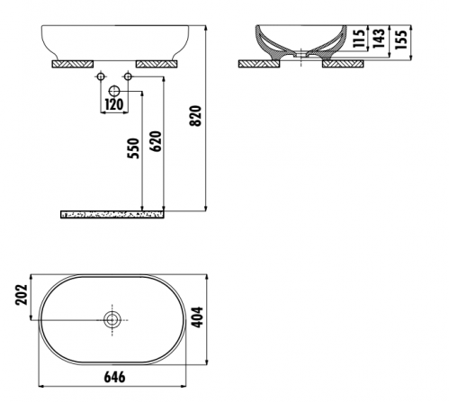 Умывальник Creavit Mina овальный на столешницу 65х40х15,5
