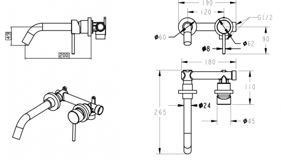 Смеситель встраиваемый для раковины Grohenberg Золото