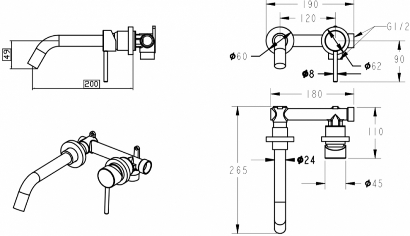Смеситель встраиваемый для раковины Groсenberg Черный матовый