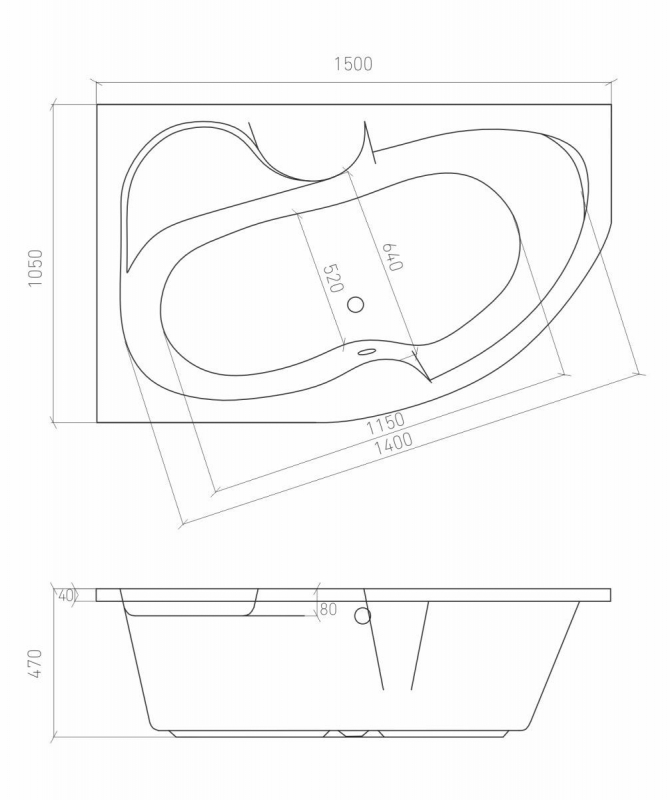 Arizona Super Bonito Home ванна акриловая левая 150х105 с ножками