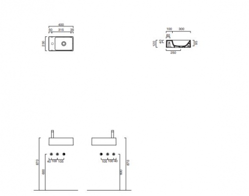 Раковина Catalano Premium 40х23,  без отв. под смеситель, белый глянцевый
