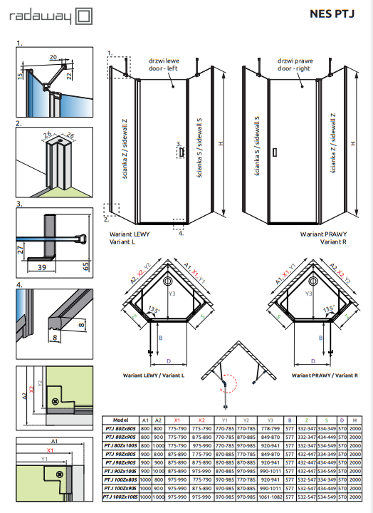 Душевой уголок Radaway Nes PTJ, H-200 см хром