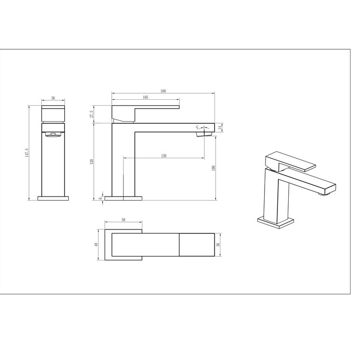 Смеситель для умывальника Boheme Qubic Matt Gold  матовое золото