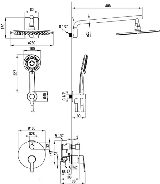 Deante Arnika Gold Душевая система скрытого монтажа