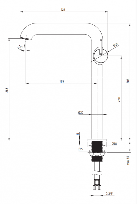 Deante Silia Смеситель для раковины высокий, матовая сталь