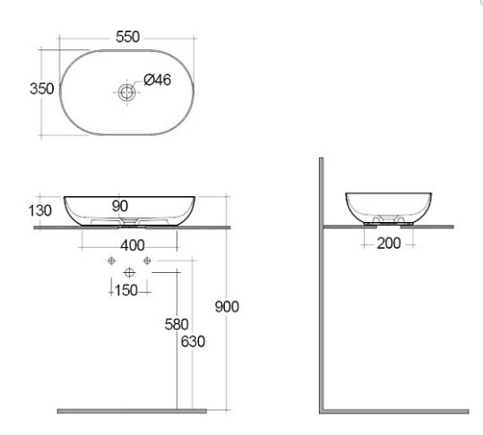 Раковина накладная RAK Ceramics Feeling 55*35*13