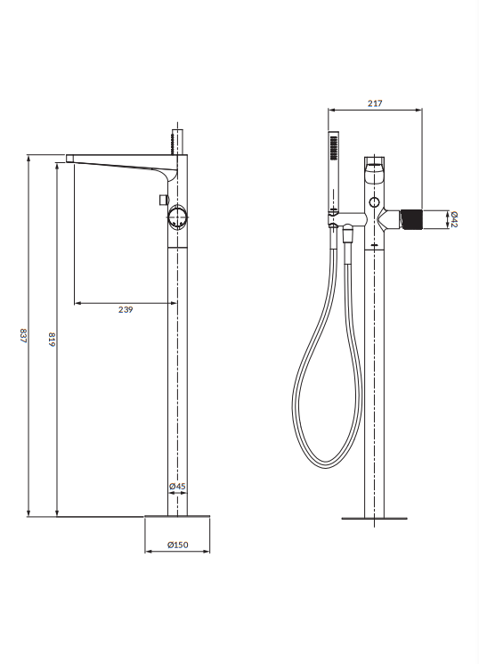 Смеситель напольный для ванны OMNIRES Contour хром