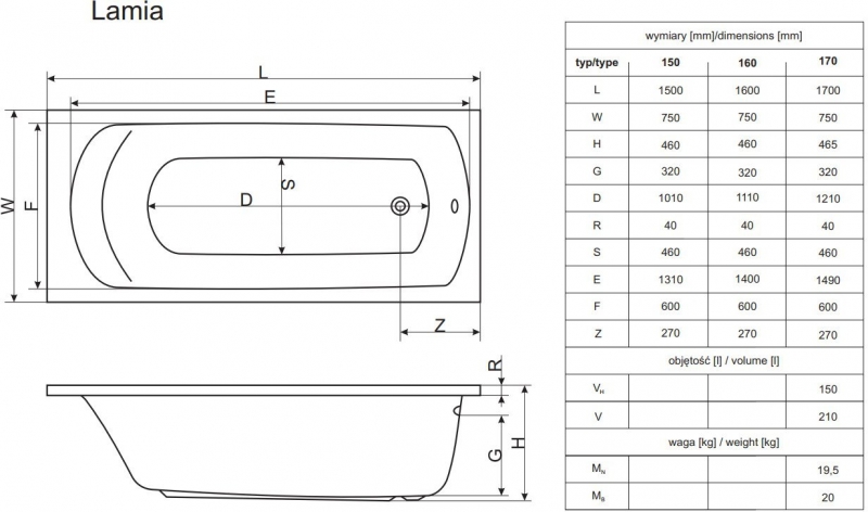 Ванна акриловая Excellent Lamia Slim 160х75 с ножками в комплекте