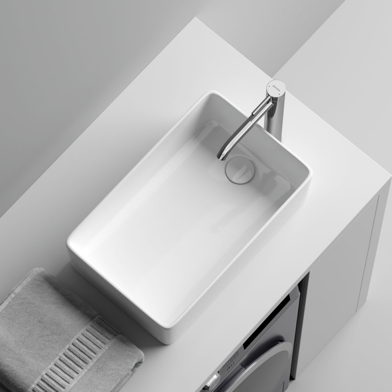 Раковина 48,5*30*13  Element CeramicaNova накладная со смещенным сливом прямоугольная