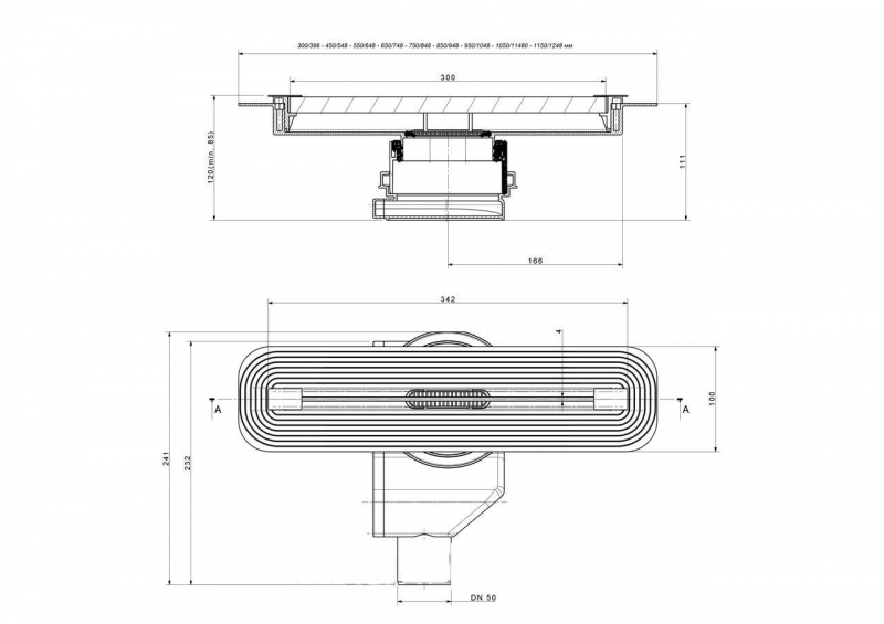 Линейный водоотводящий  желоб Pestan Confluo Slim Line 850 с решеткой (щелевой) .