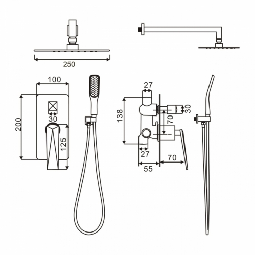 Душевая система скрытого монтажа Grocenberg, сатин цвет